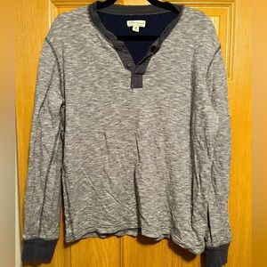 J.Crew Men's Henley Double-knit Blue White Pinstripe Cotton Blend Long Sleeves